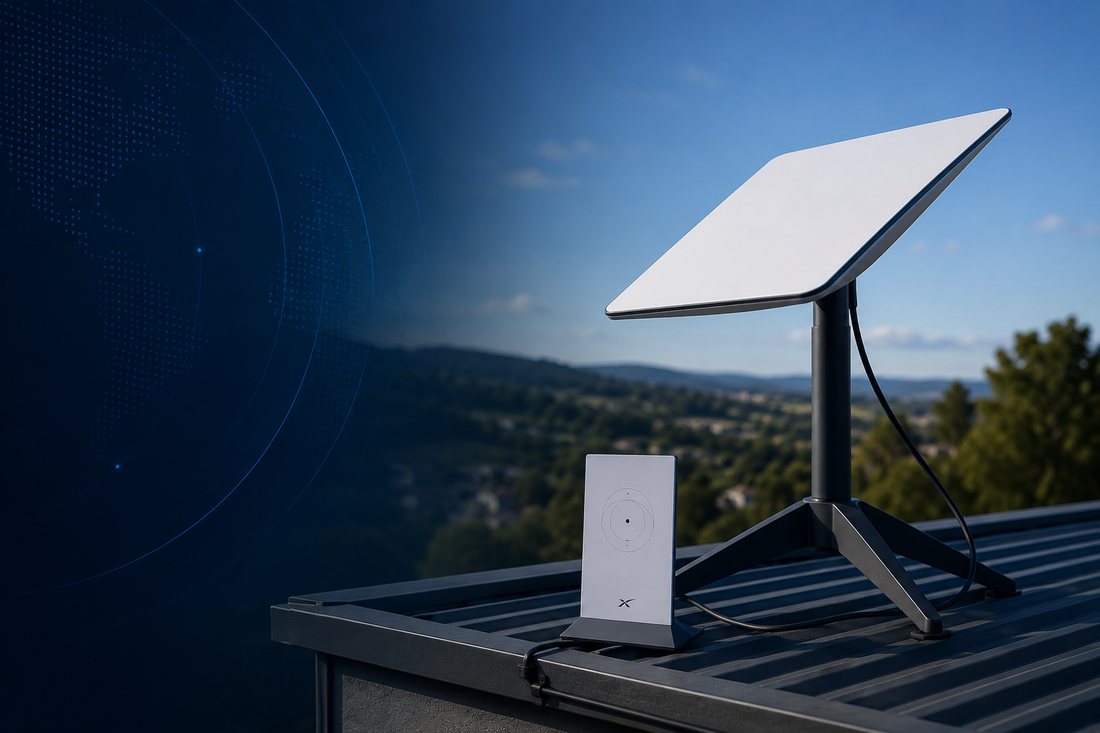 Antena Starlink instalada em telhado